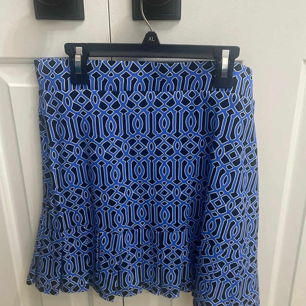 Lulu-B Royal Blue & White Geometric Flared Skort